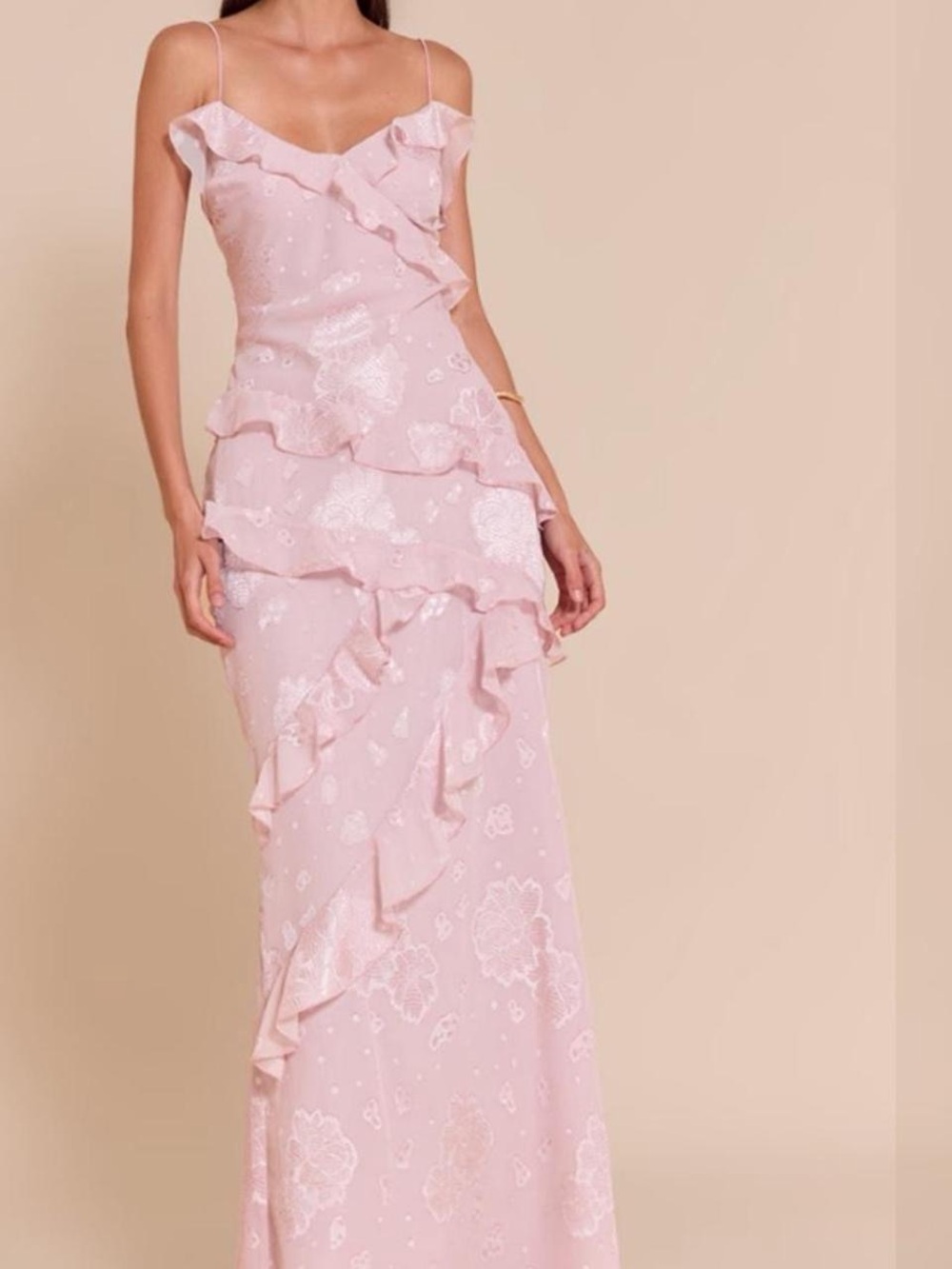 PrettyLittleThing Blush Pink Ruffle Maxi Dress